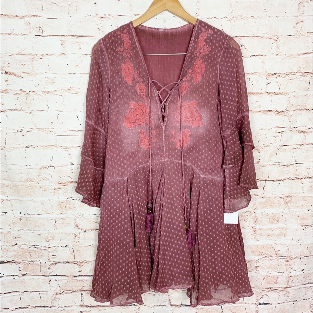 Z&L Boho Swiss Dot Bell Sleeve Dress